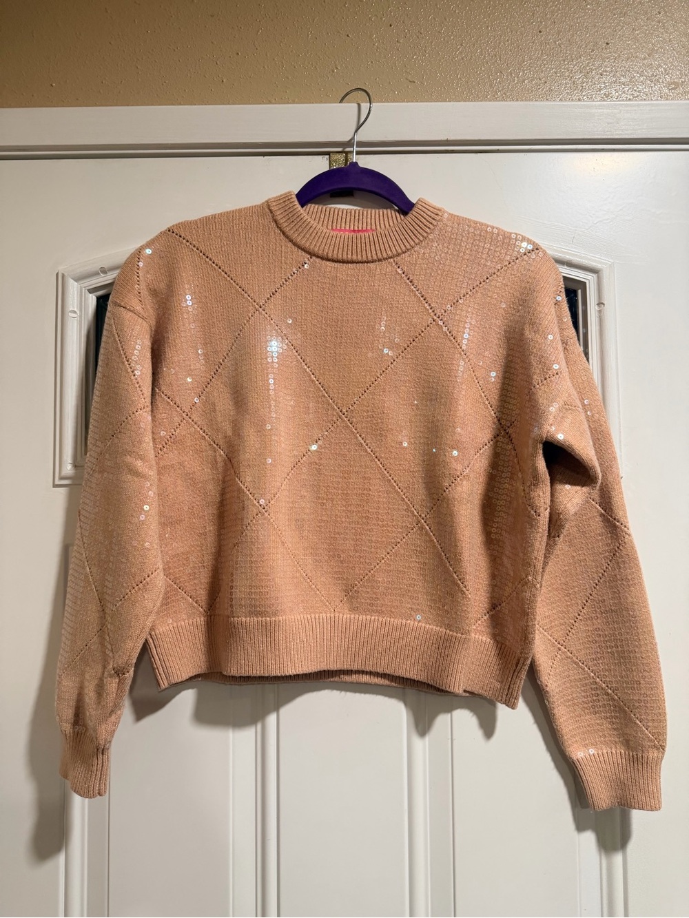 THML Peach Sequin Crewneck Sweater